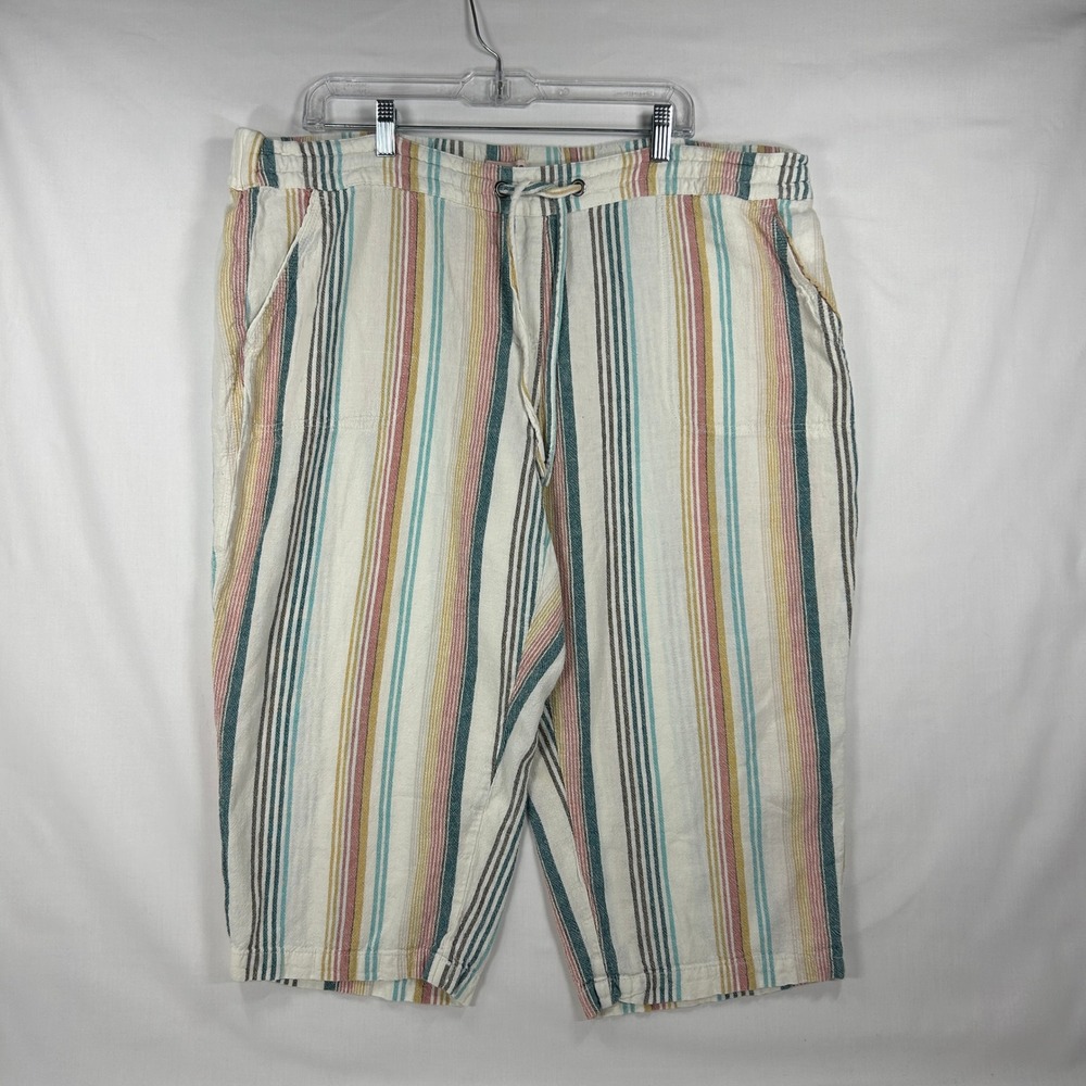 Perse Multi-Striped Linen Blend Crop Pants Size 2X
